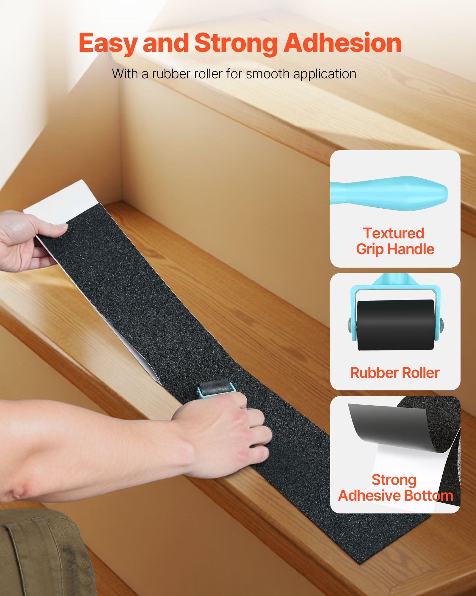 VEVOR Anti-Slip Tape, 35 FT x 4 inch Non Slip Grip Tape for Stairs Steps, 80-Grit Aluminum Oxide High Traction Non-Skid Stair Treads with Strong Adhesive Backing, Suitable for Indoor & Outdoor Use