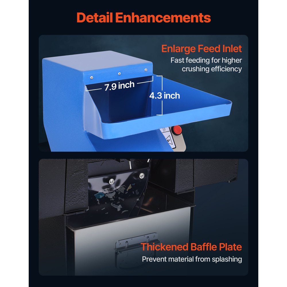 VEVOR plastknuser, 3 HK/2,2 KW plastikflaskekværn og granulator, pulveriseringsmaskine med kapacitet 100-150 kg/t, hjul, SDK-11 blad og 6 mm maske til PVC ABS PTFE (380 V 50 Hz 3-faset)