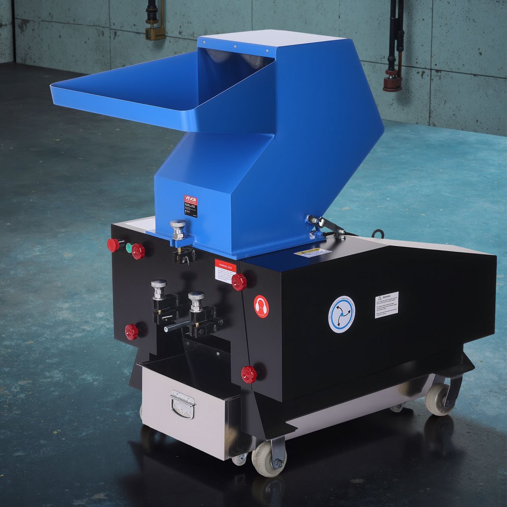 VEVOR Plastic Shredder Crusher, 10HP/7.5KW Plastic Grinder Granulator, 250-450kg/h Capacity Pulverizer Recycling Machine with Wheels, SDK-11 Blade & 10mm Mesh for PVC PTFE (220V 60Hz 3-Phase)