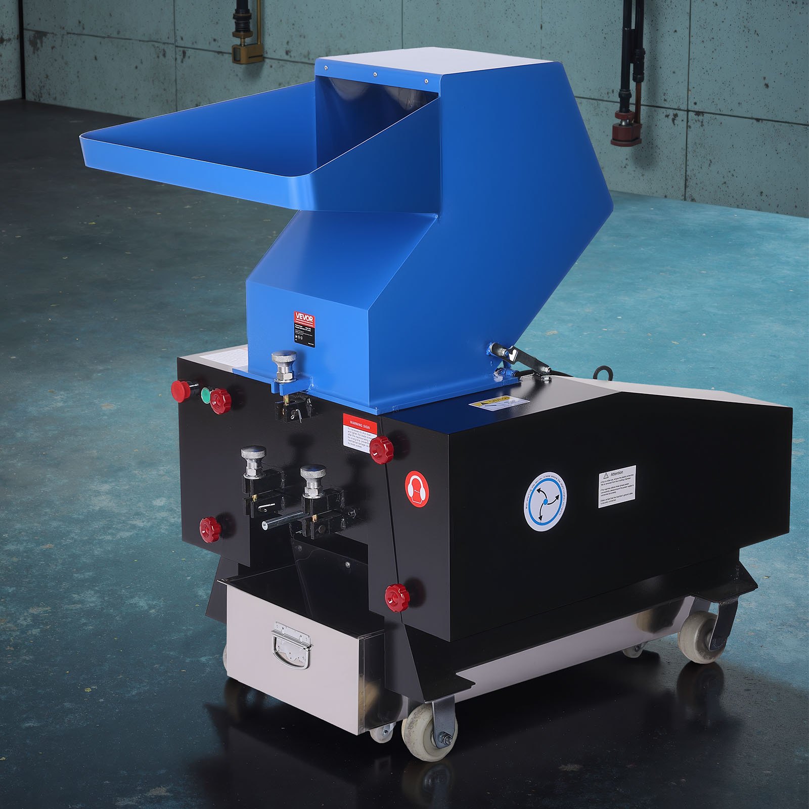VEVOR Plastic Shredder Crusher, 10HP/7.5KW Plastic Grinder Granulator, 250-450kg/h Capacity Pulverizer Recycling Machine with Wheels, SDK-11 Blade & 10mm Mesh for PVC PTFE (220V 60Hz 3-Phase)