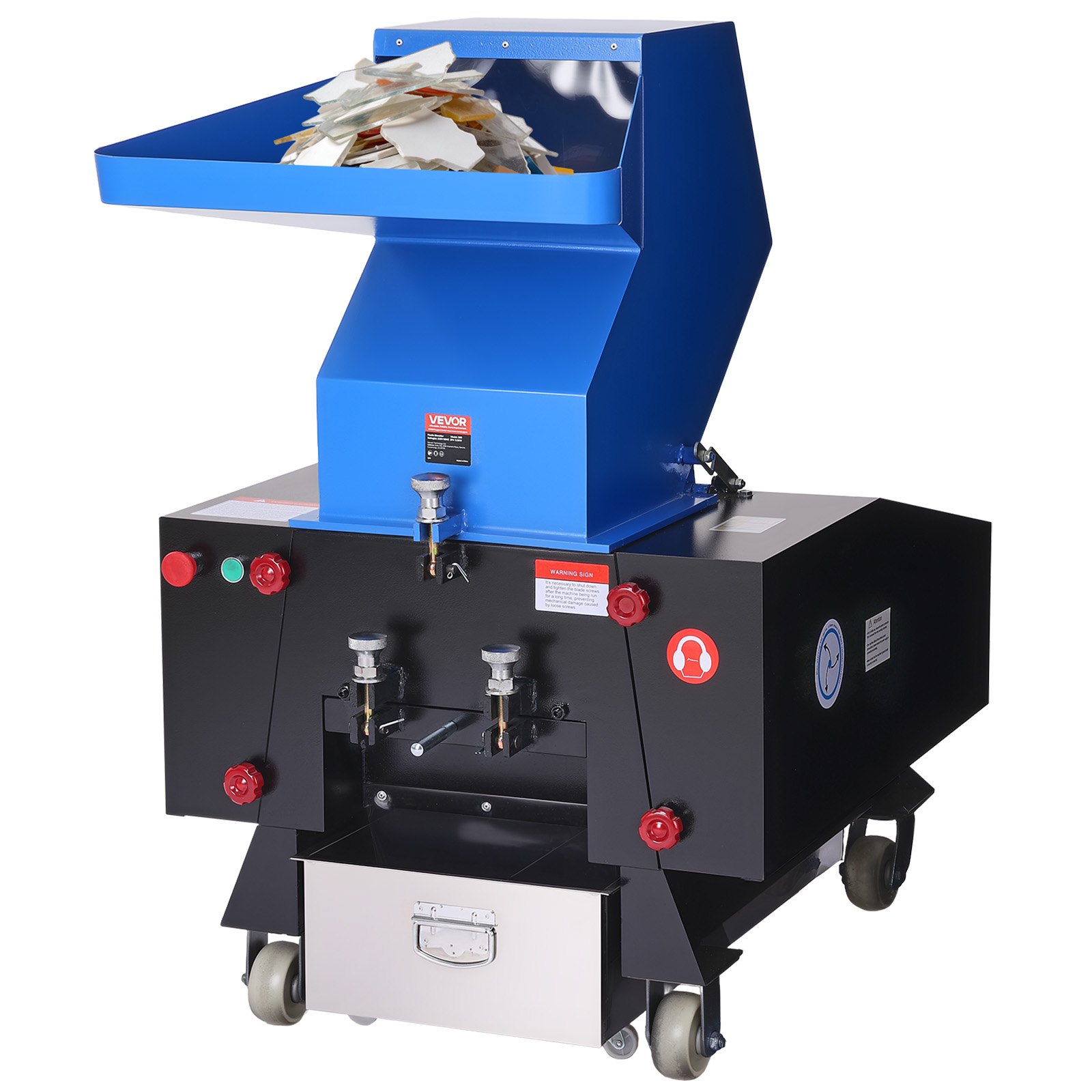 VEVOR Plastic Shredder Crusher, 10HP/7.5KW Plastic Grinder Granulator, 250-450kg/h Capacity Pulverizer Recycling Machine with Wheels, SDK-11 Blade & 10mm Mesh for PVC PTFE (220V 60Hz 3-Phase)