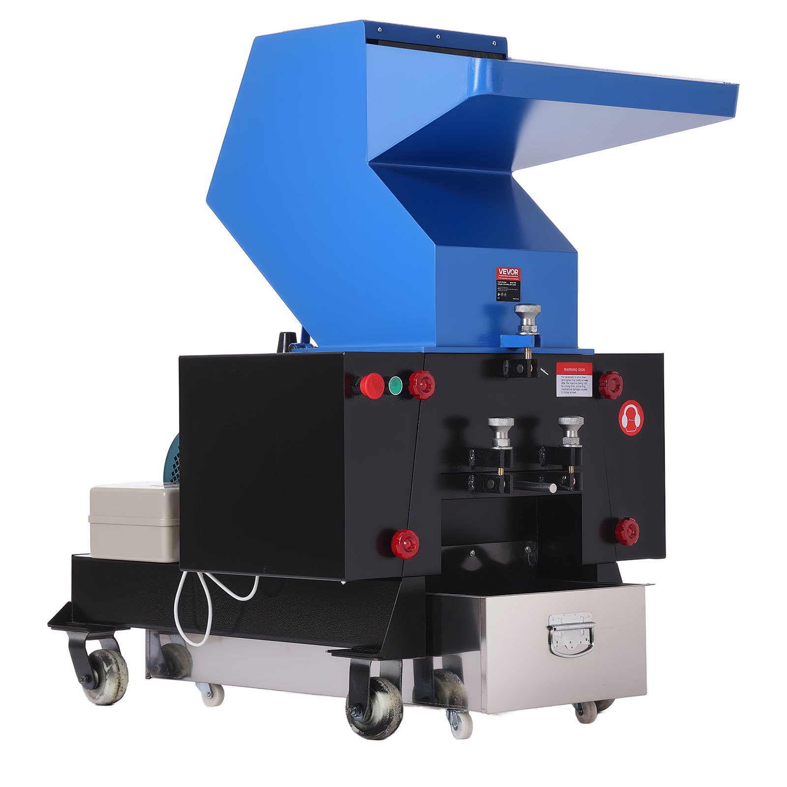 VEVOR Plastic Shredder Crusher, 10HP/7.5KW Plastic Grinder Granulator, 250-450kg/h Capacity Pulverizer Recycling Machine with Wheels, SDK-11 Blade & 10mm Mesh for PVC PTFE (220V 60Hz 3-Phase)