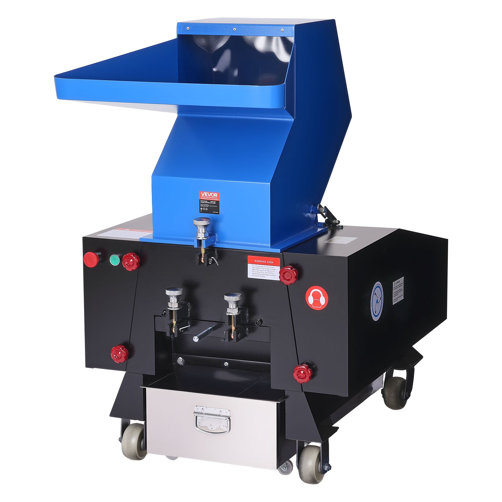 VEVOR Plastic Shredder Crusher, 10HP/7.5KW Plastic Grinder Granulator, 250-450kg/h Capacity Pulverizer Recycling Machine with Wheels, SDK-11 Blade & 10mm Mesh for PVC PTFE (220V 60Hz 3-Phase)