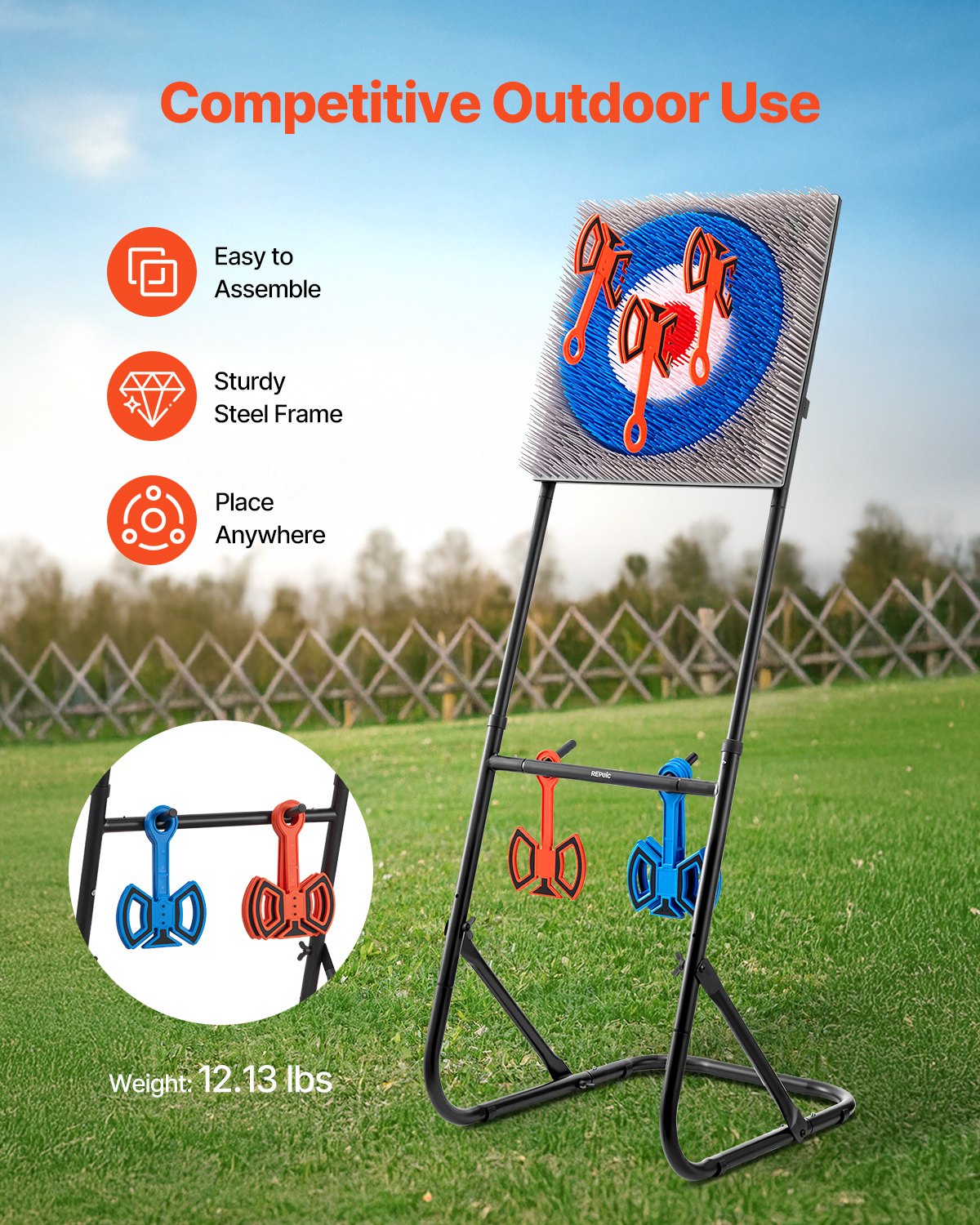 VEVOR Axe Throwing Game, Plastic Bristle Target with 8 Throwing Axes Set, Foldable Steel Frame, Easy to Store, Stable Placement for Indoor and Outdoor, Backyard, Yard and Carnival Games, Adults Kids