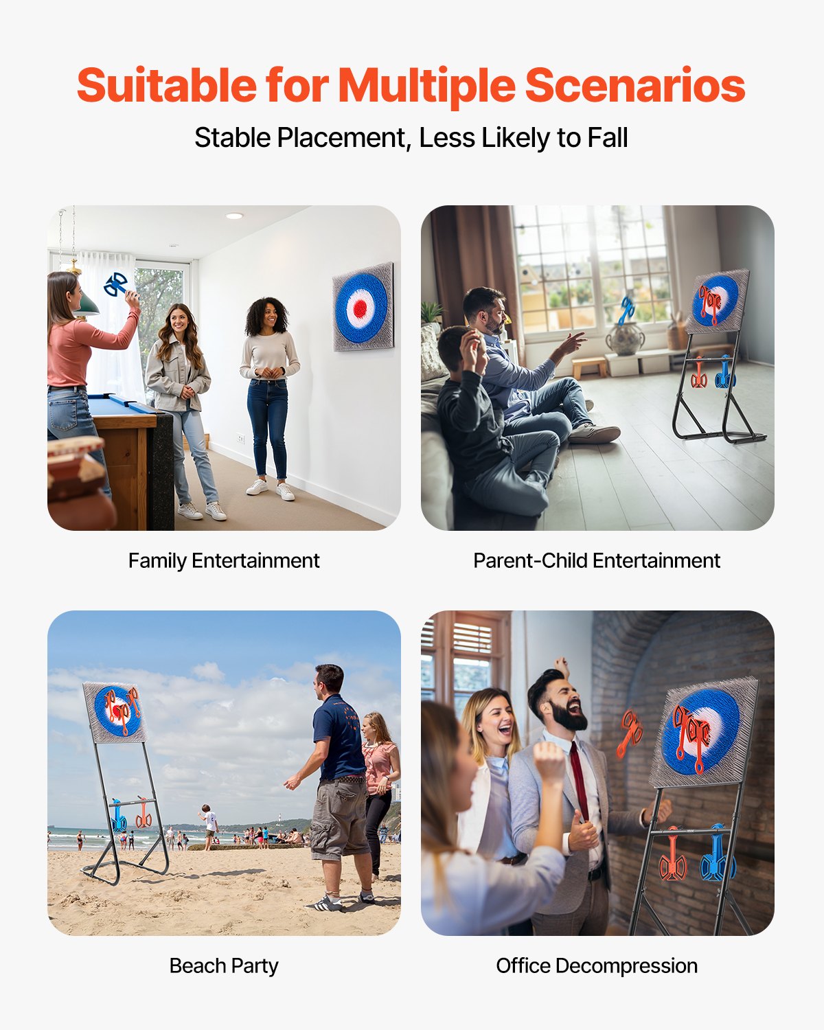 VEVOR Axe Throwing Game, Plastic Bristle Target with 8 Throwing Axes Set, Foldable Steel Frame, Easy to Store, Stable Placement for Indoor and Outdoor, Backyard, Yard and Carnival Games, Adults Kids