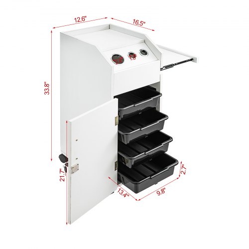 VEVOR Salon SPA Beauty Hairdressing Cart White Storage Trolley with 4 Drawers Rolling Wheels Lockable 2 Keys w/Hairdryer Holder Space-Saving Side Tray