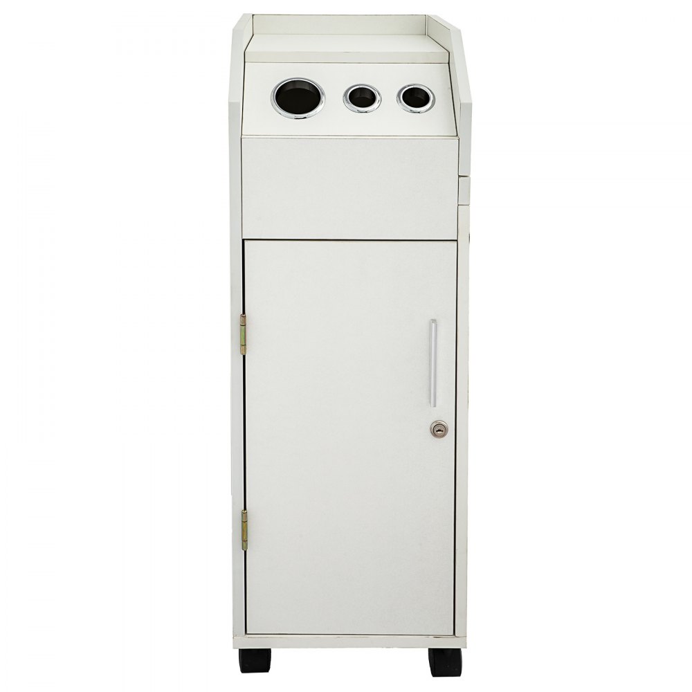 VEVOR Salon SPA Beauty Hairdressing Cart White Storage Trolley with 4 Drawers Rolling Wheels Lockable 2 Keys with Hairdryer Holder Space-Saving Side Tray