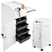 VEVOR Salon SPA Beauty Hairdressing Cart White Storage Trolley with 4 Drawers Rolling Wheels Lockable 2 Keys with Hairdryer Holder Space-Saving Side Tray