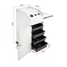 VEVOR Salon SPA Beauty Hairdressing Cart White Storage Trolley with 4 Drawers Rolling Wheels Lockable 2 Keys with Hairdryer Holder Space-Saving Side Tray