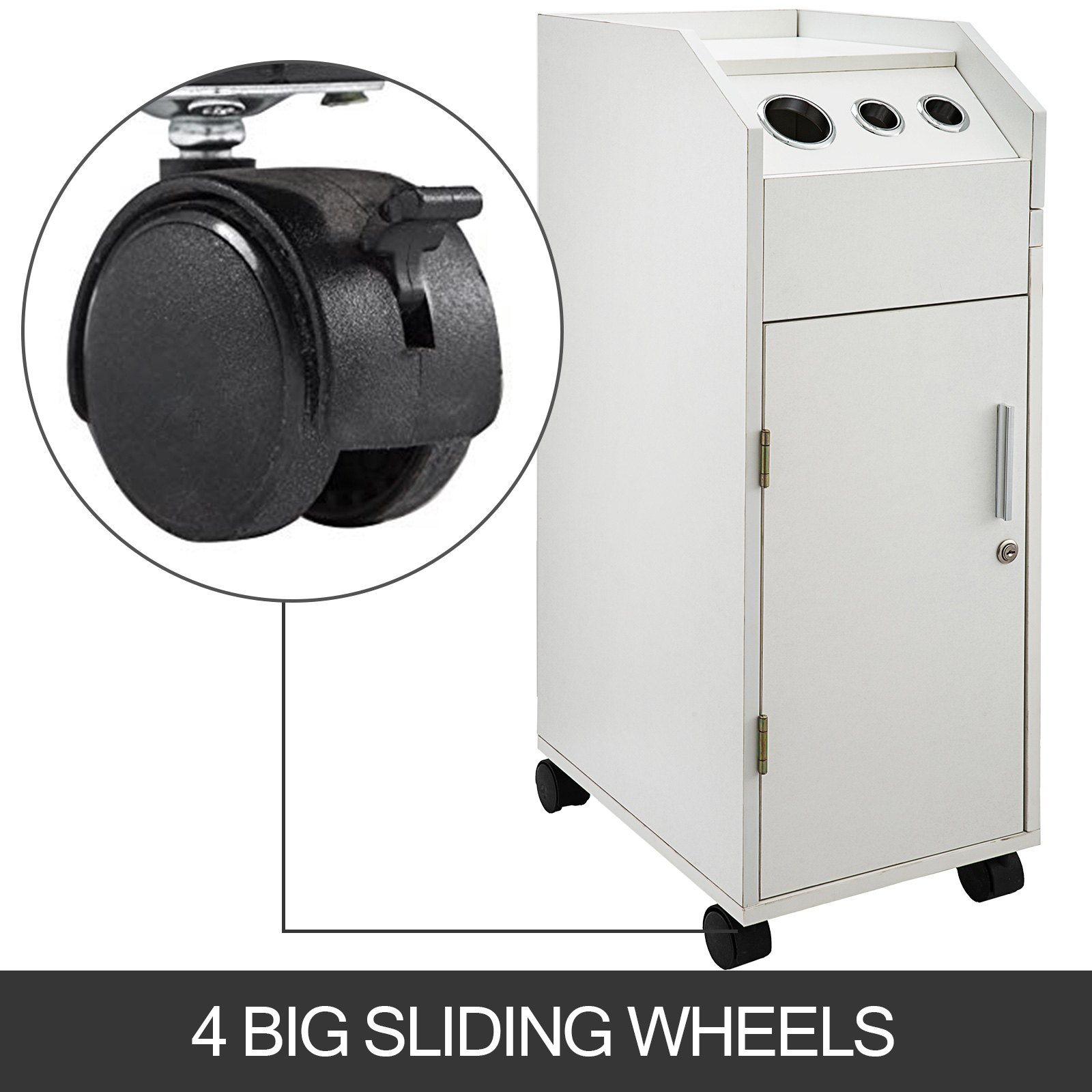 VEVOR Salon SPA Beauty Hairdressing Cart White Storage Trolley with 4 Drawers Rolling Wheels Lockable 2 Keys with Hairdryer Holder Space-Saving Side Tray