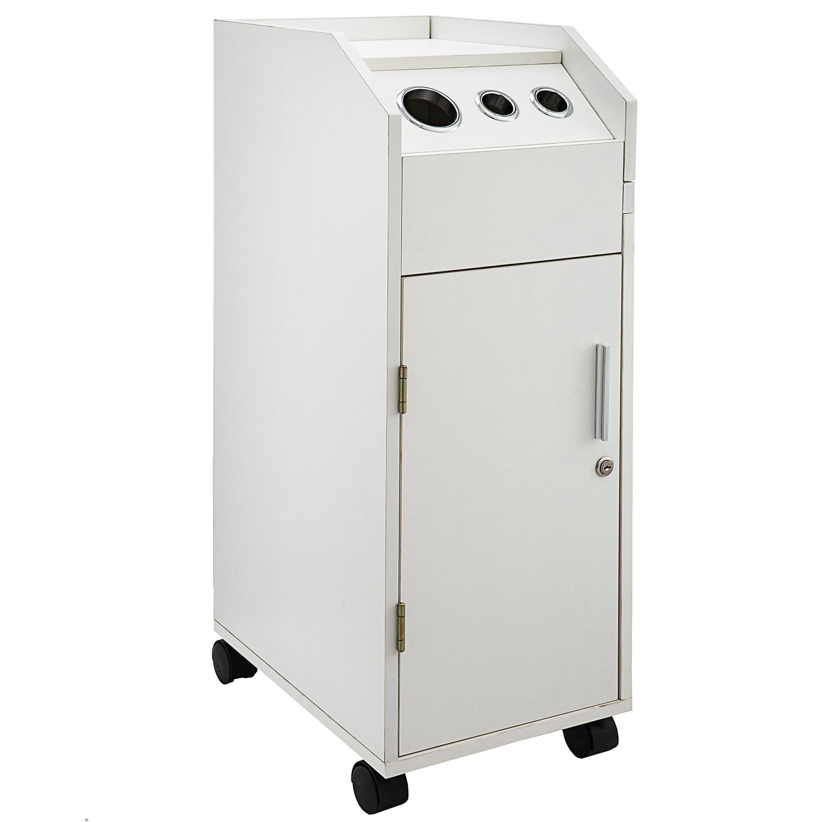 VEVOR Salon SPA Beauty Hairdressing Cart White Storage Trolley with 4 Drawers Rolling Wheels Lockable 2 Keys with Hairdryer Holder Space-Saving Side Tray