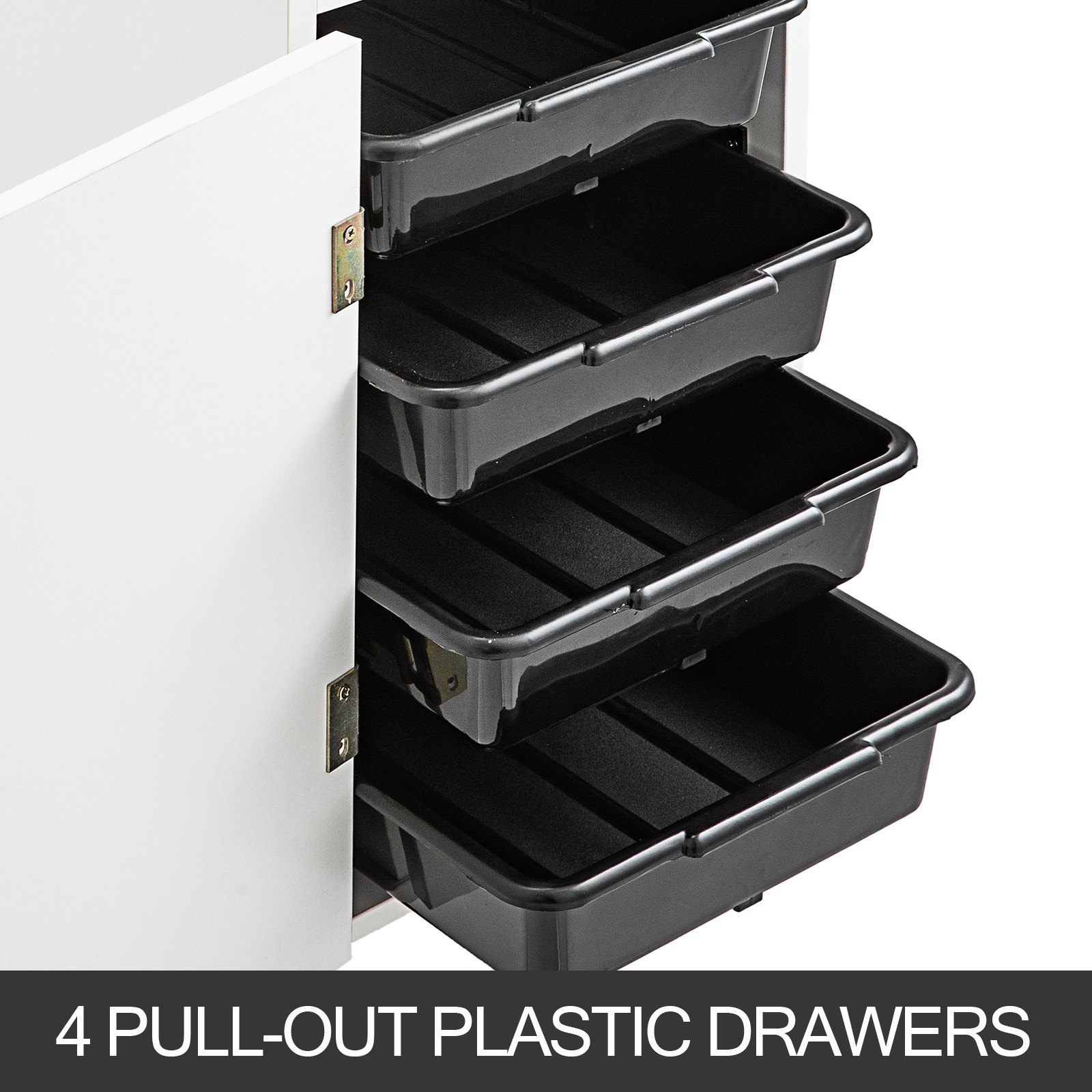 VEVOR Salon SPA Beauty Hairdressing Cart White Storage Trolley with 4 Drawers Rolling Wheels Lockable 2 Keys with Hairdryer Holder Space-Saving Side Tray