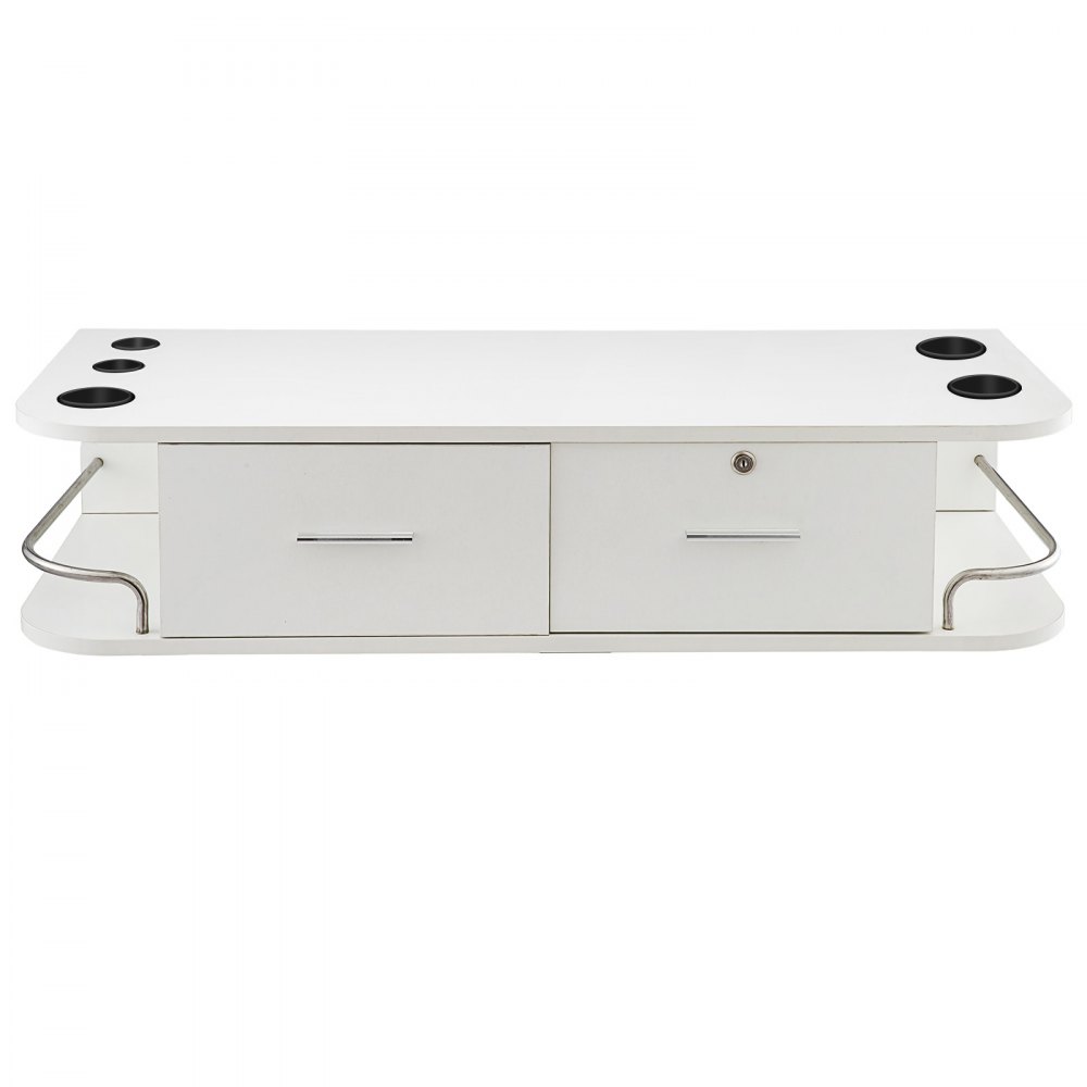 white VEVOR styling station with two drawers, side rails, and cup holders.