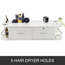 VEVOR White Wall Mount Styling Station Classic Locking 2 Drawers Storage Beauty Salon Equipment 5 Hair Dryer Holes Locking Cabinet for Beauty Salon or SPA, Barber Shop, Home & Bathroom