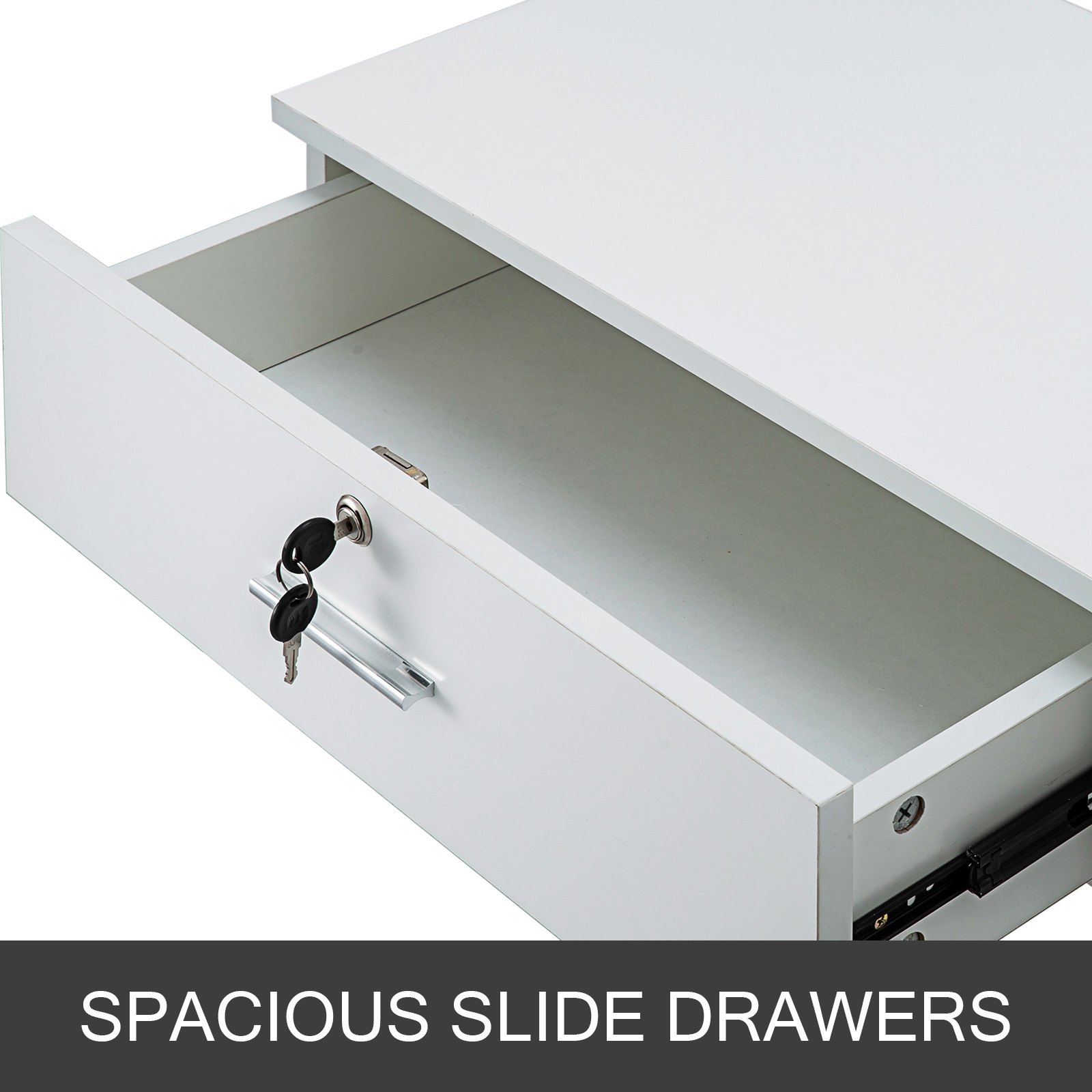 VEVOR barber station with spacious slide drawers and a locking key mechanism.