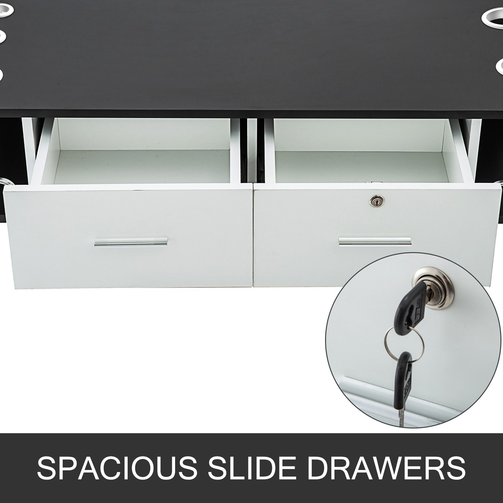 VEVOR salon styling station with spacious slide drawers and lockable storage.