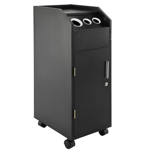 VEVOR Black Beauty Salon Trolley Storage Cart Salon SPA Trolley Cart with 4 Plastic Salon Storage Drawers Sliding Wheels 3 Hair Dryer Holes with Space-saving Side Tray Salon Stations