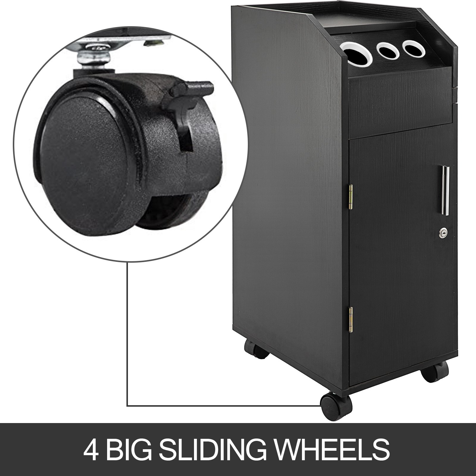 Salon SPA Beauty Hairdressing Cart Storage Trolley with 4 Drawers Rolling Wheels Lockable 2 Keys w/Hairdryer Holder Space-saving Side Tray