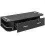 VEVOR black styling station with drawers, stainless steel handles, and appliance holders.