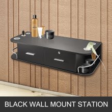 VEVOR Black Wall Mount Styling Station Classic Locking 2 Drawers Storage Beauty Salon Equipment 5 Hair Dryer Holes Locking Cabinet for Beauty Salon or SPA, Barber Shop, Home & Bathroom