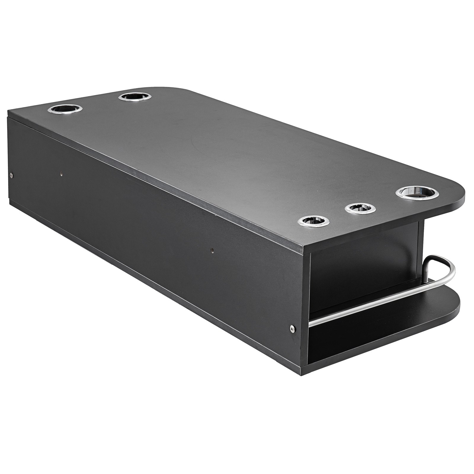 black VEVOR styling station with metal appliance holders and storage shelf