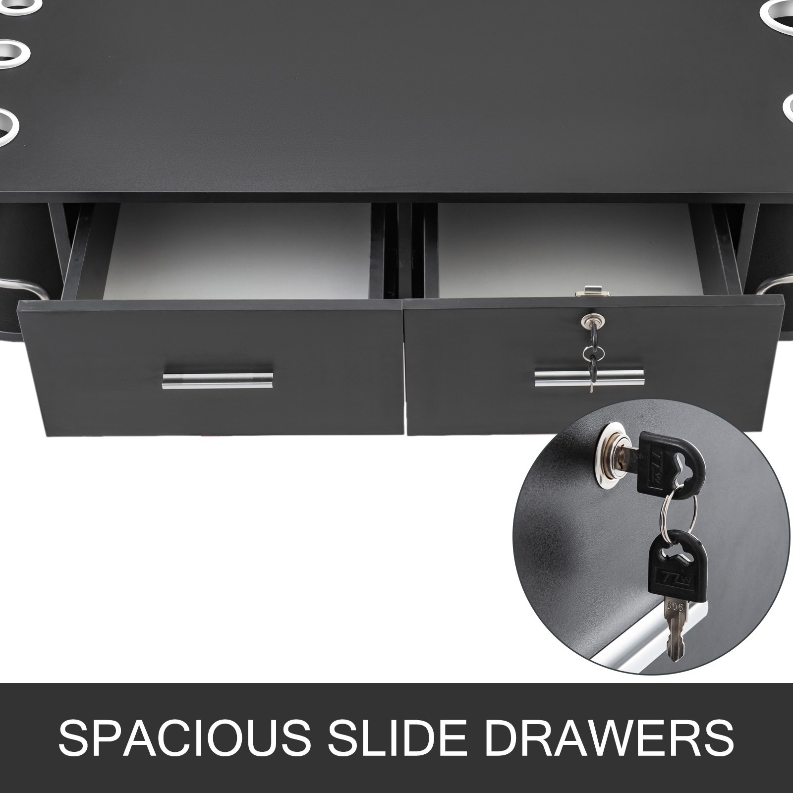 VEVOR black styling station with spacious slide drawers and secure lockable storage.