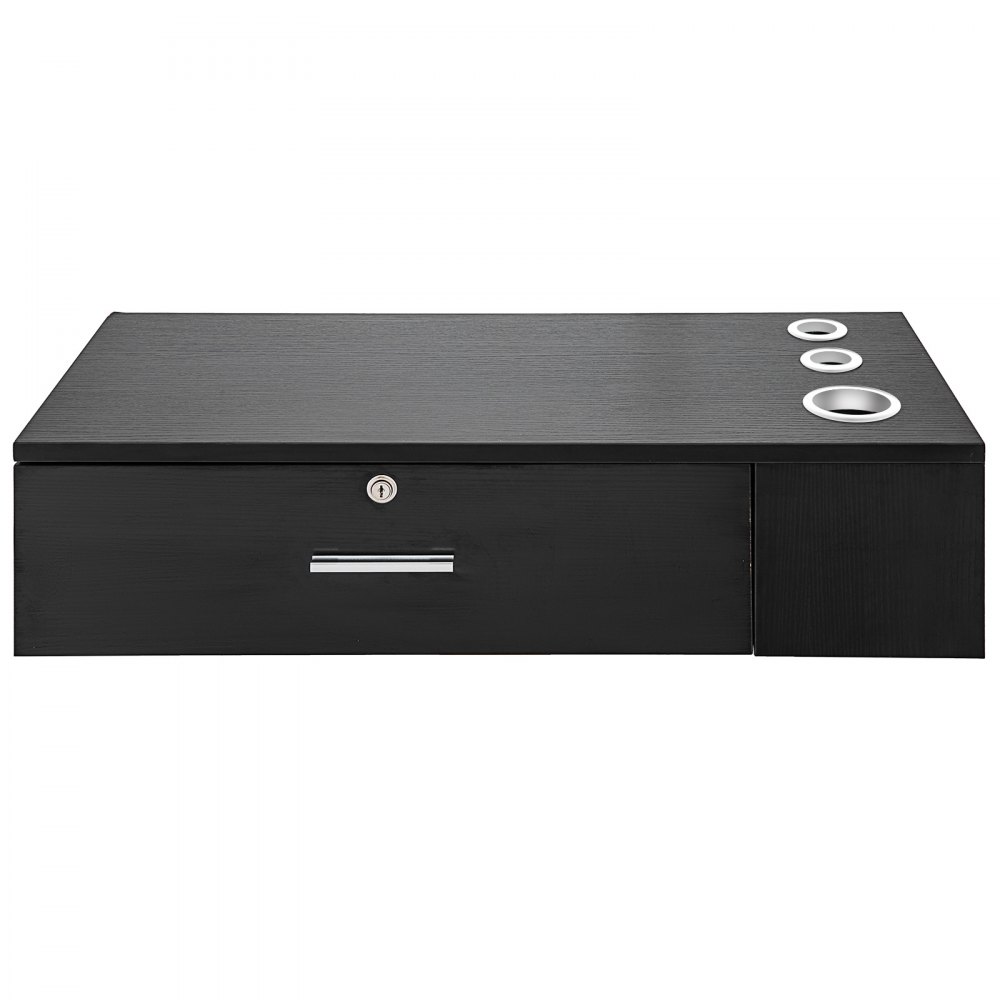 black VEVOR salon station with lockable drawer and metal trimming inserts.