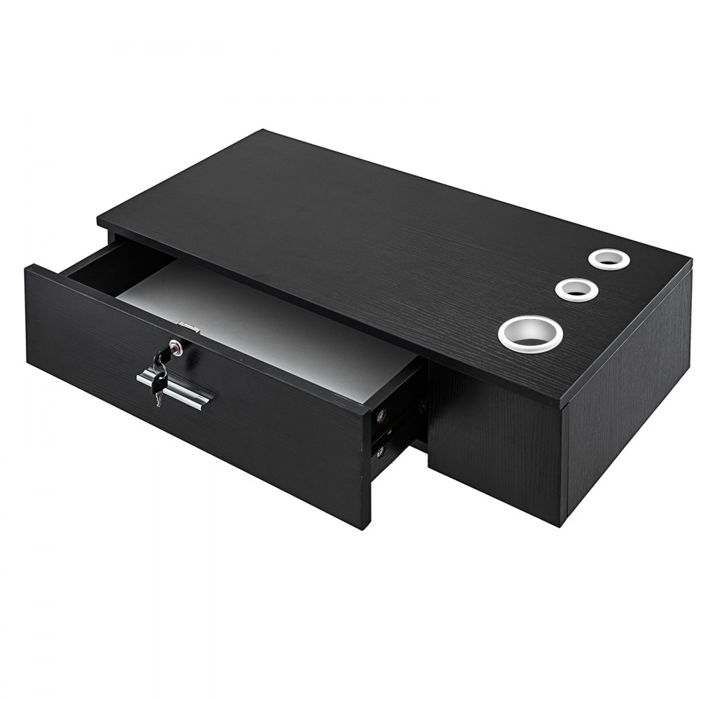 black VEVOR salon station with lockable drawer and trio of appliance holders.