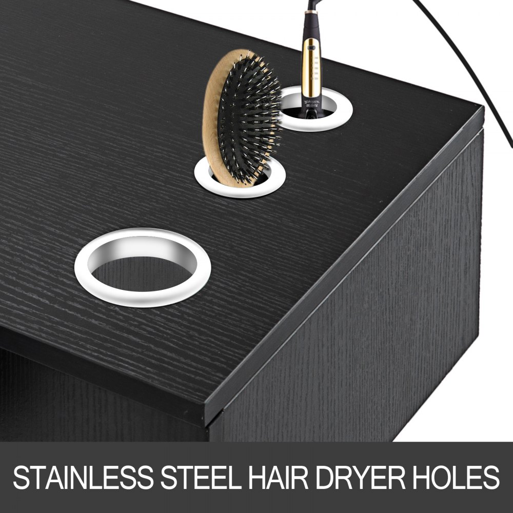 VEVOR salon station with stainless steel hair dryer and brush holes.