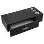 black VEVOR salon station with lockable drawer and appliance holders.
