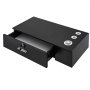 black VEVOR salon station with lockable drawer and trio of appliance holders.
