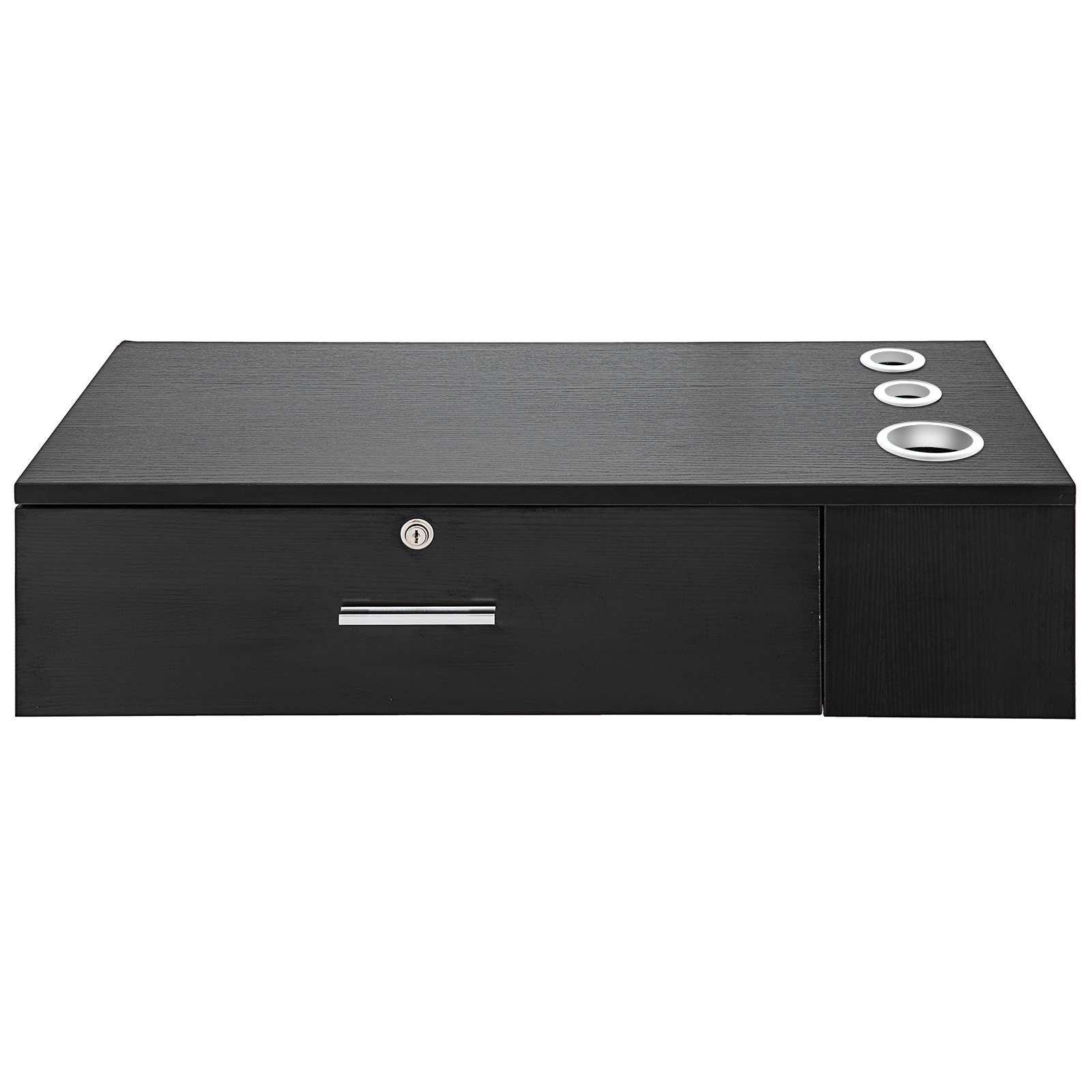 black VEVOR salon station with lockable drawer and metal trimming inserts.