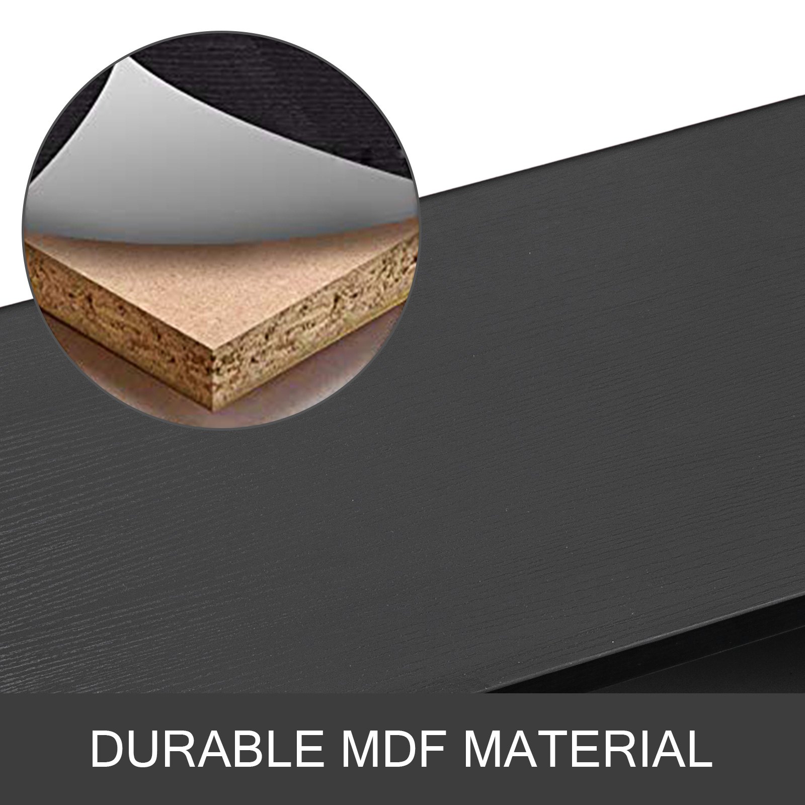 durable mdf material of VEVOR salon station, showcasing layered wood structure.