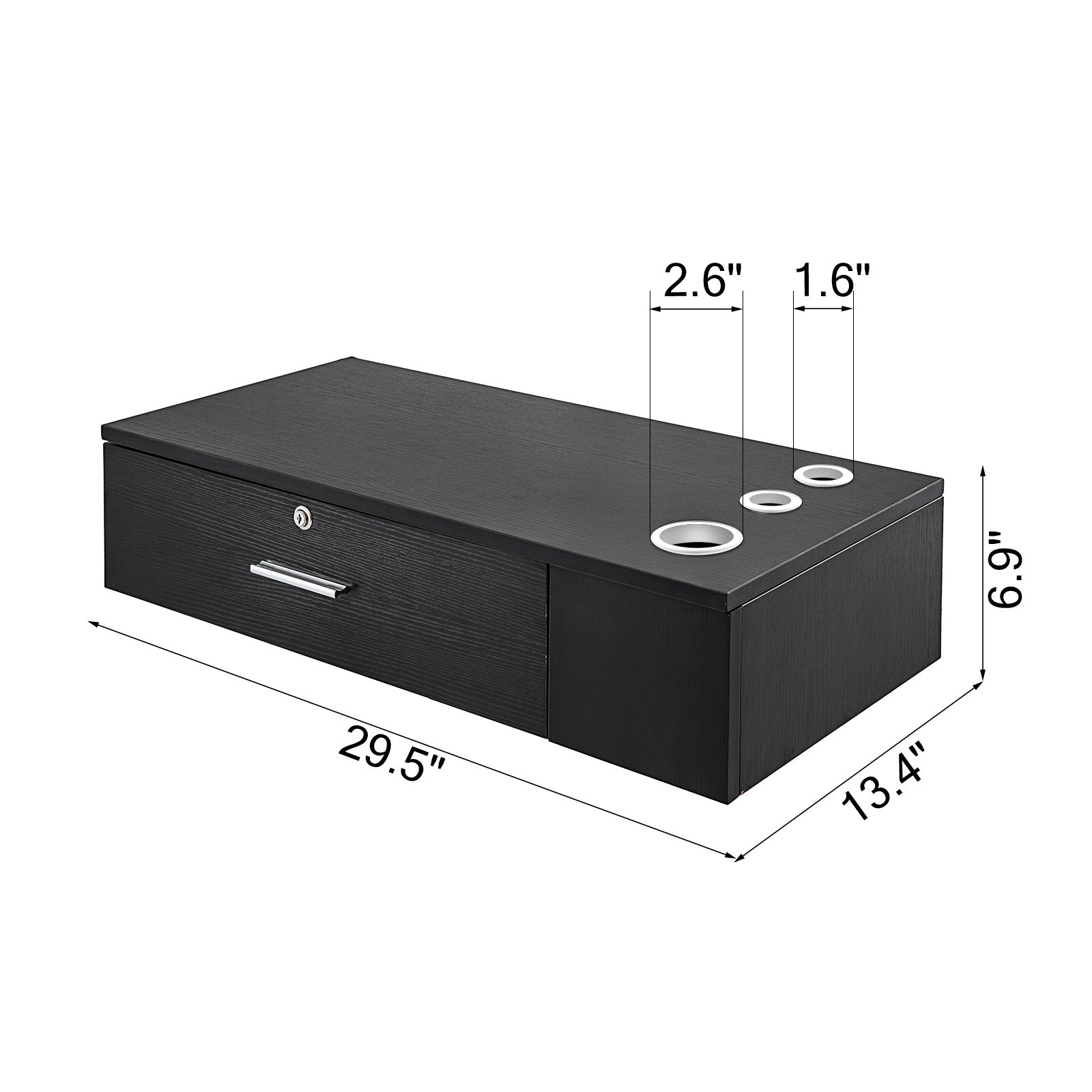 VEVOR salon station with three metal rings, lockable drawer, and dimensions of 29.5&quot;x13.4&quot;x6.9&quot;.