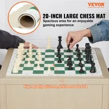 VEVOR Tournament Chess Set, 20 Inch Roll-Up Beginner Chess Board, Foldable Silicone Chess Game with Plastic Weighted Chess Pieces & Storage Bag, Portable Travel Chess Board Gift for Adult Kid Family
