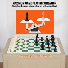 VEVOR Tournament Chess Set, 20 Inch Roll-Up Beginner Chess Board, Foldable Silicone Chess Game with Plastic Weighted Chess Pieces & Storage Bag, Portable Travel Chess Board Gift for Adult Kid Family