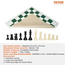 VEVOR Tournament Chess Set, 20 Inch Roll-Up Beginner Chess Board, Foldable Silicone Chess Game with Plastic Weighted Chess Pieces & Storage Bag, Portable Travel Chess Board Gift for Adult Kid Family