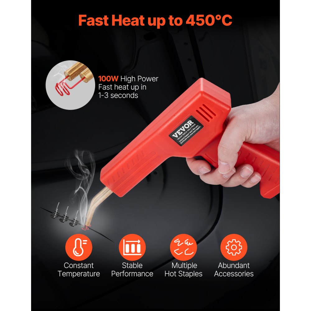 VEVOR Plastic Welder, 100W Plastic Welding Gun with 800PCS Hot Staples, Professional Hot Staple Welding Gun, Plastic Car Bumper Repair Kit with LED Light for Kayak, Toys, Plastic Crack Repair