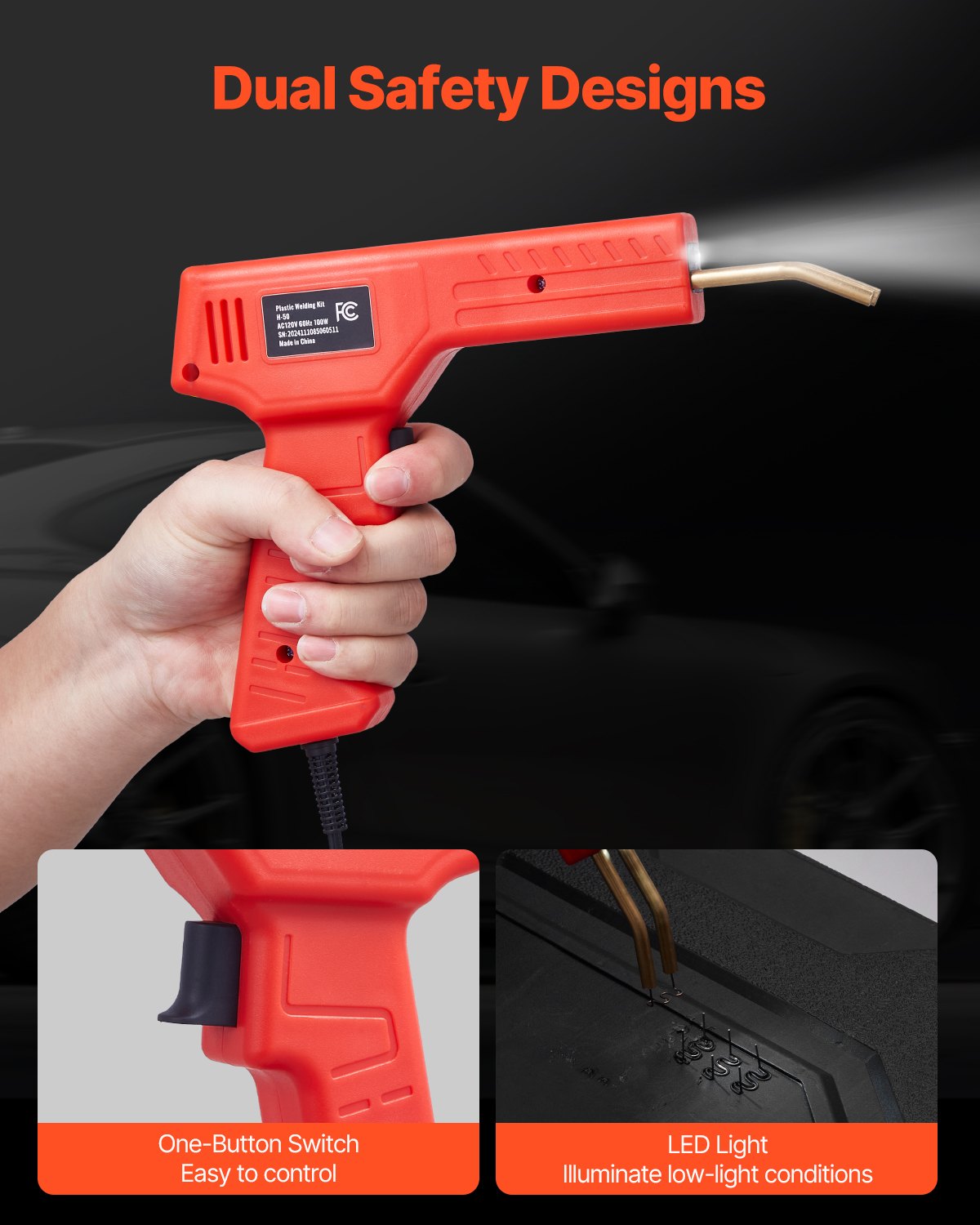 VEVOR Plastic Welder, 100W Plastic Welding Gun with 800PCS Hot Staples, Professional Hot Staple Welding Gun, Plastic Car Bumper Repair Kit with LED Light for Kayak, Toys, Plastic Crack Repair