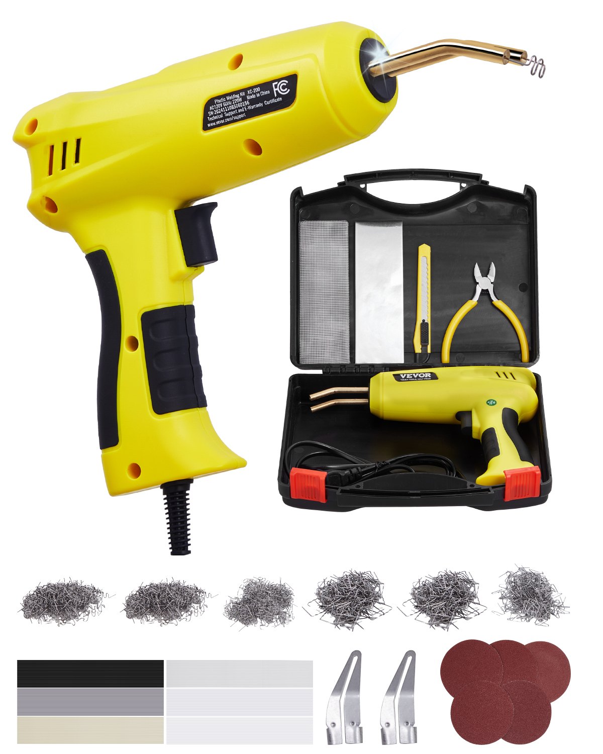 VEVOR Plastic Welding Kit, 220W Plastic Welder Gun with 1200PCS Hot Staples & 76PCS Welding Rods, Professional Hot Staple Welding Gun with LED Light, Carrying Case for Kayak, Toys, Car Bumper Repair