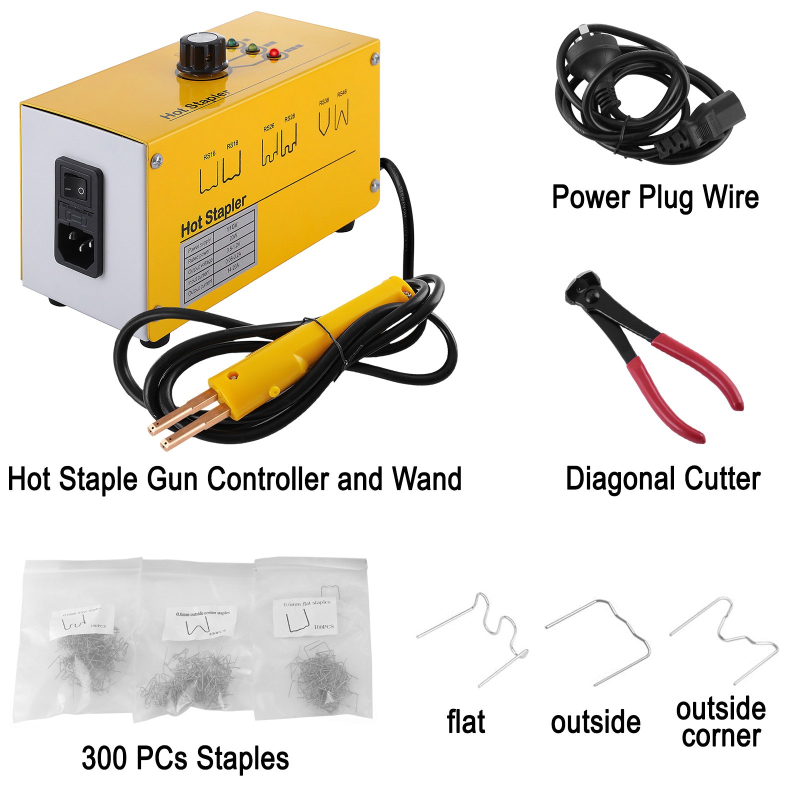 VEVOR Hot Stapler Plastic Repair 110V Stapler Plastic Repair Welder 3 Heat Settings Hot Stapler Plastic Repair Kit with 300 Staples and Snips for Plastic Repair (3 Heat Settings) , Yellow