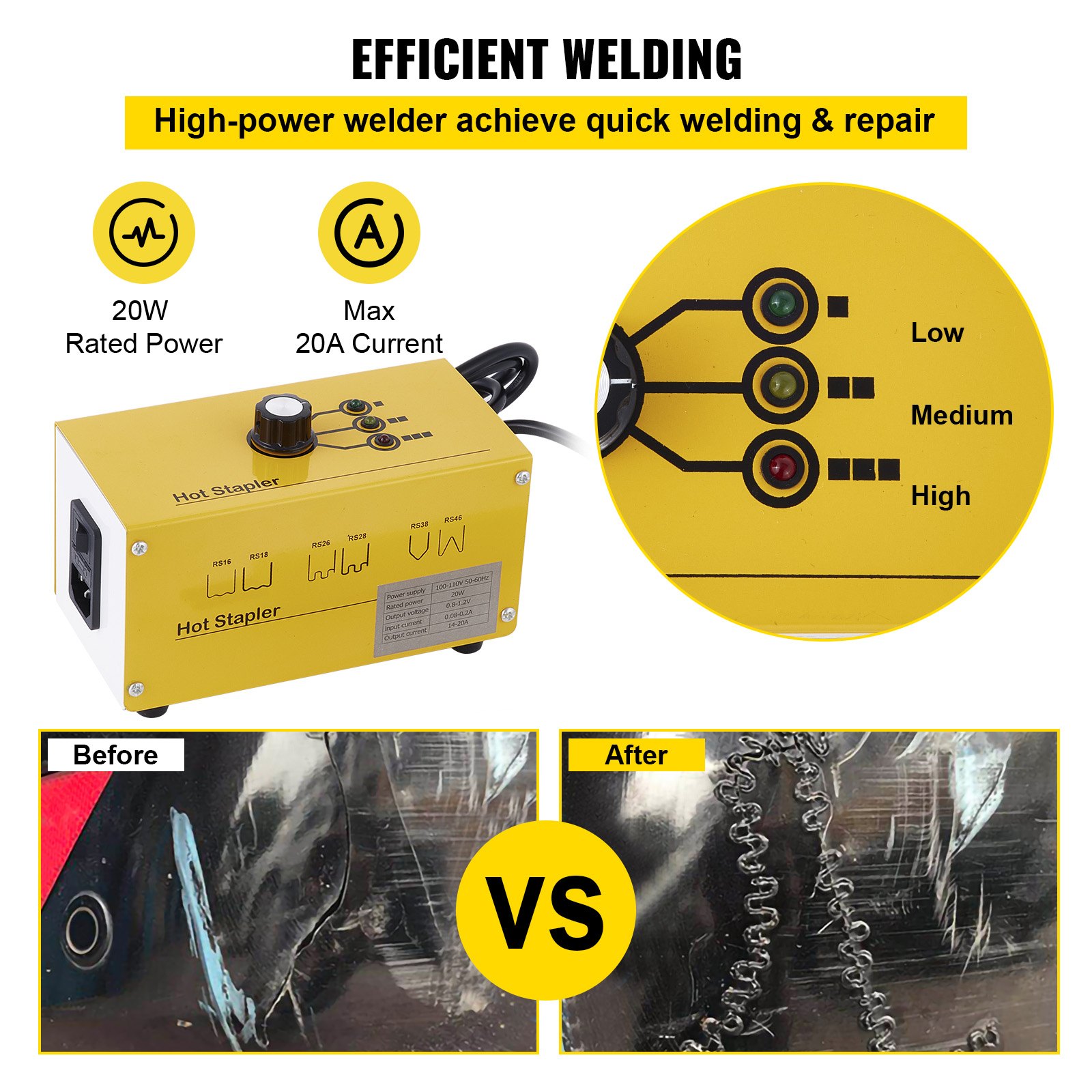 VEVOR 220V plastic welding machine hot staple gun hot stapler hot stapler plastic repair kit plastic welder 600 Staples 3 Heat Settings