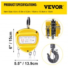 VEVOR Chain Hoist 1100lbs/0.5ton, Chain Block Hoist Manual Chain Hoist 10ft/3m Block Chain Hand Chain Lifting Hoist with Two Hooks Chain Pulley Tackle Hoist Winch Lifting Pulling Equipment in Yellow