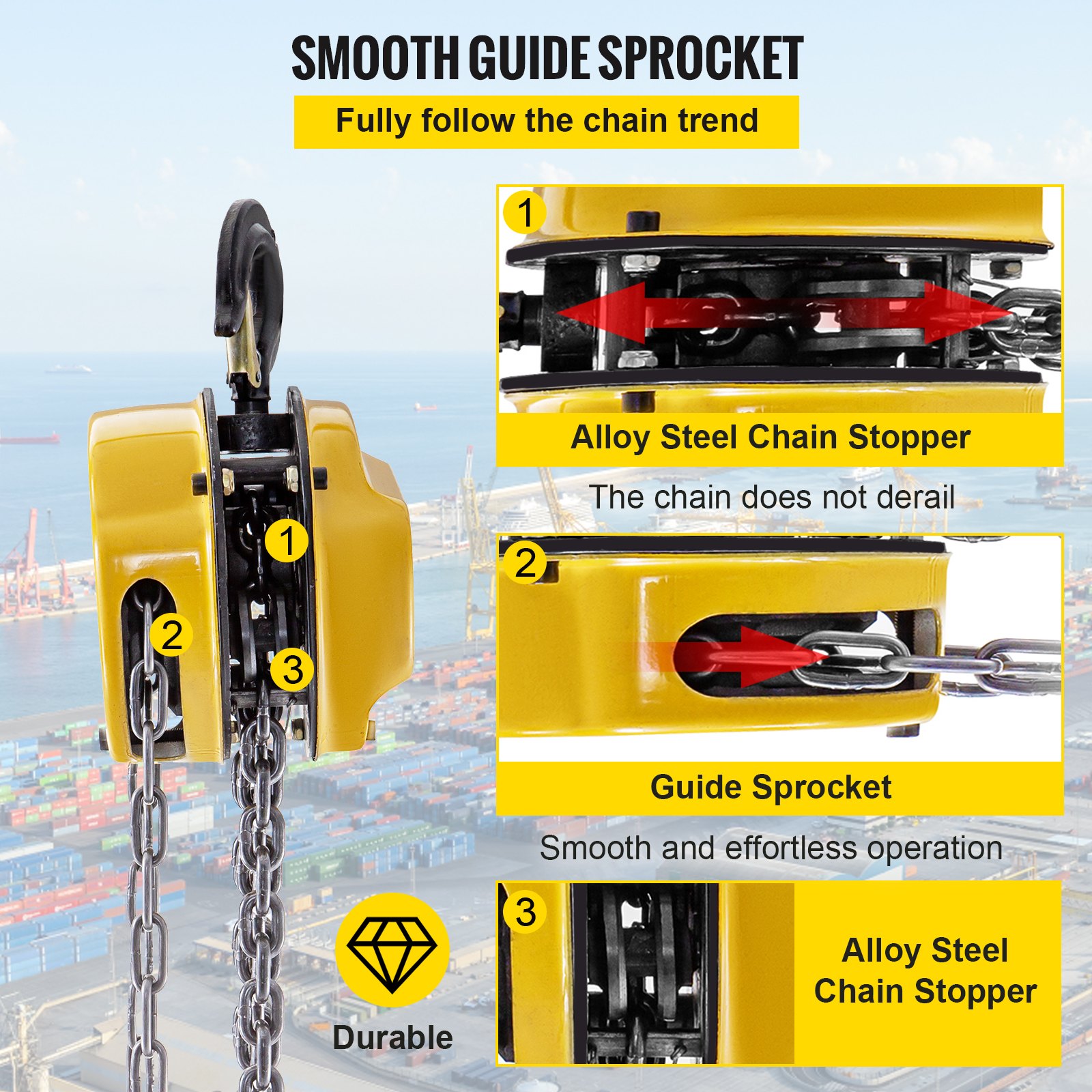 VEVOR Chain Hoist 1100lbs/0.5ton, Chain Block Hoist Manual Chain Hoist 10ft/3m Block Chain Hand Chain Lifting Hoist w/Two Hooks Chain Pulley Tackle Hoist Winch Lifting Pulling Equipment in Yellow