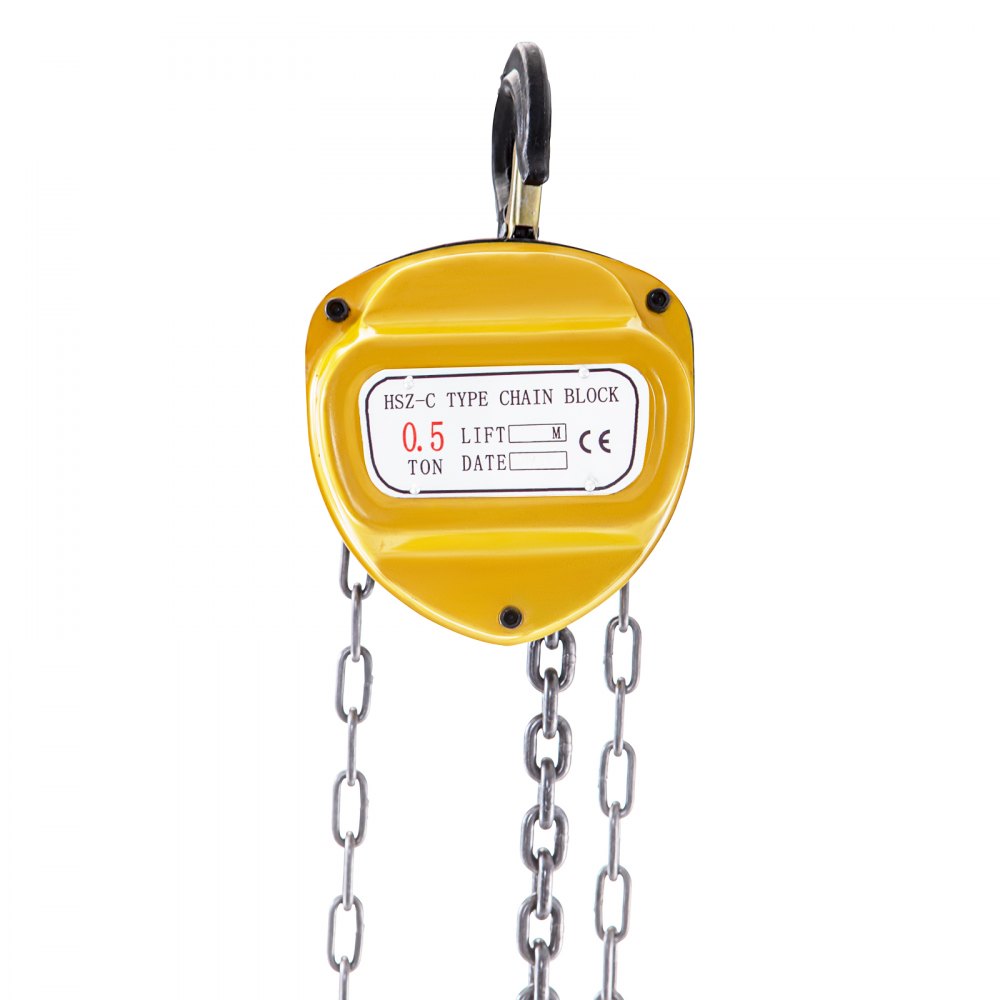 VEVOR Chain Hoist 1100lbs/0.5ton, Chain Block Hoist Manual Chain Hoist 20ft/6m Block Chain Hand Chain Lifting Hoist w/ Two Hooks Chain Pulley Tackle Hoist Winch Lifting Pulling Equipment in Yellow