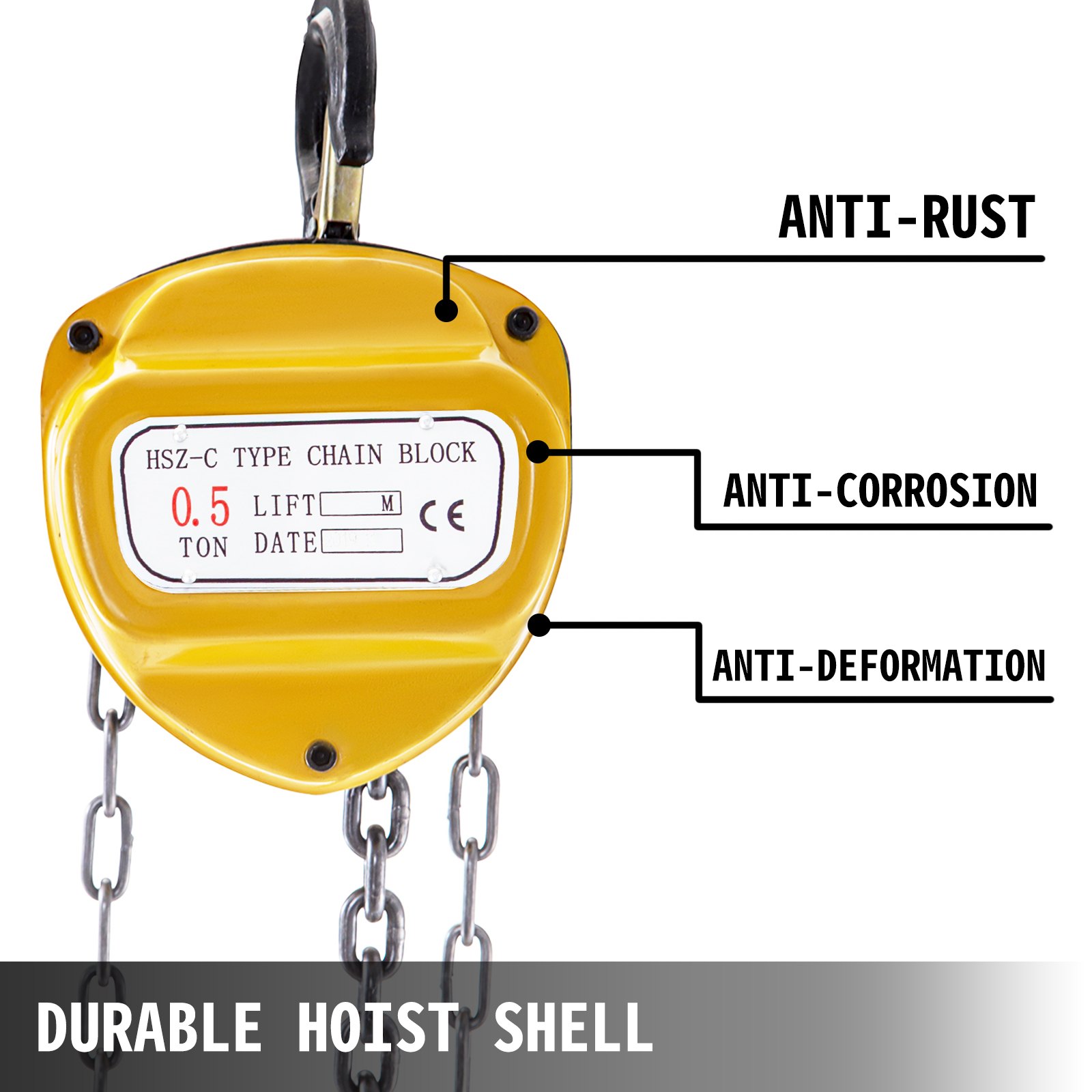 VEVOR Chain Hoist 1100lbs/0.5ton, Chain Block Hoist Manual Chain Hoist 20ft/6m Block Chain Hand Chain Lifting Hoist w/ Two Hooks Chain Pulley Tackle Hoist Winch Lifting Pulling Equipment in Yellow