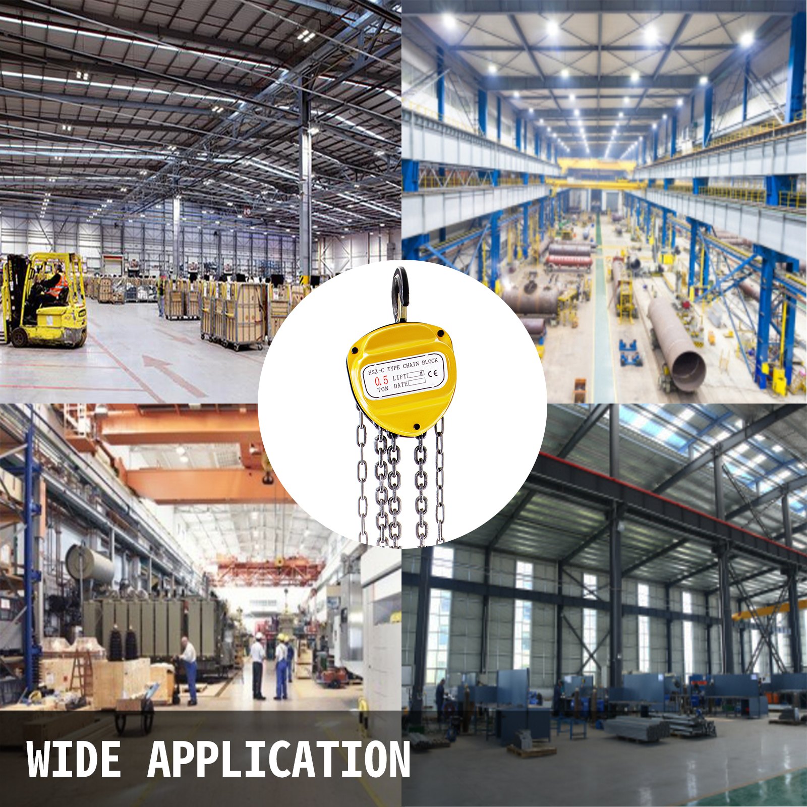 VEVOR Chain Hoist 1100lbs/0.5ton, Chain Block Hoist Manual Chain Hoist 20ft/6m Block Chain Hand Chain Lifting Hoist w/ Two Hooks Chain Pulley Tackle Hoist Winch Lifting Pulling Equipment in Yellow