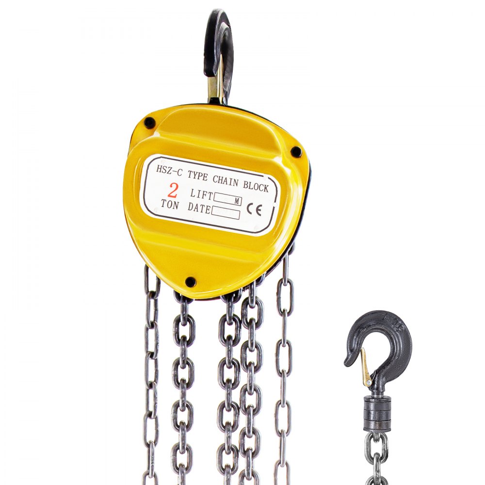 VEVOR Chain Hoist 4400lbs/2ton Chain Block Hoist Manual Chain Hoist 3m/10ft Block Chain Hand Chain Lifting Hoist w/Two Hooks Chain Pulley Tackle Hoist Winch Lifting Pulling Equipment Yellow