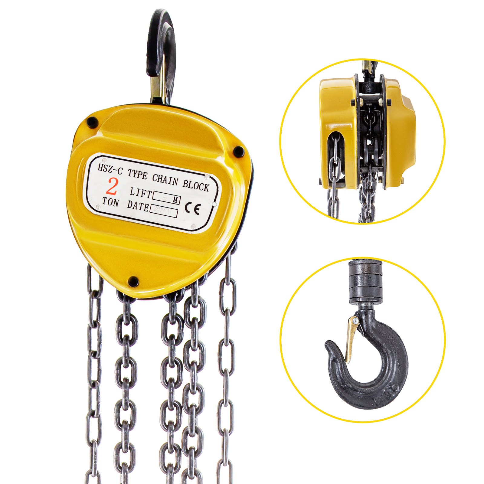 VEVOR Chain Hoist 4400lbs/2ton Chain Block Hoist Manual Chain Hoist 3m/10ft Block Chain Hand Chain Lifting Hoist with Hooks Chain Pulley Tackle Hoist Winch