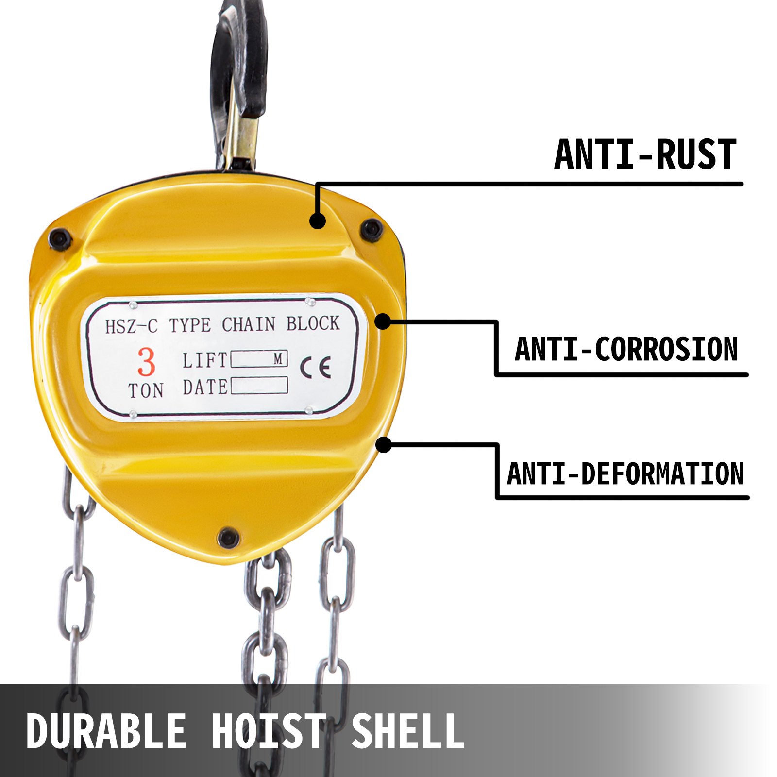 VEVOR Chain Hoist 6600lbs/3ton, Chain Block Hoist Manual Chain Hoist 10ft/3m, Block Chain Hand Chain Lifting Hoist, w/ Two Hooks Chain Pulley Tackle Hoist Winch Lifting Pulling Equipment